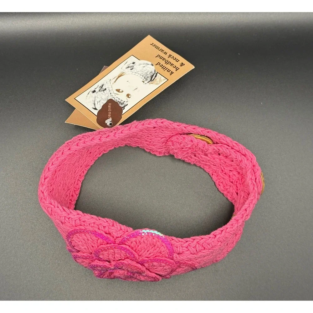 C.C Exclusives Pink Knitted Headband Ear Warmer with Sequin Flower
